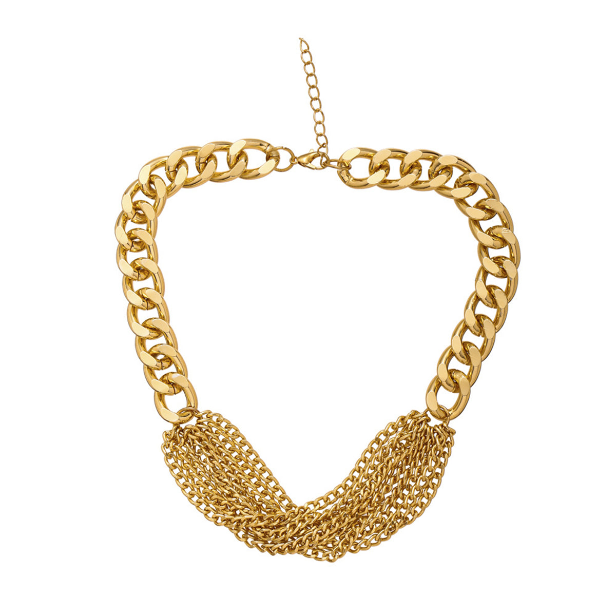18K Gold-Plated Multi-Strand Chain Necklace, gold pendant necklace for women, botanical inspired, detail close-up