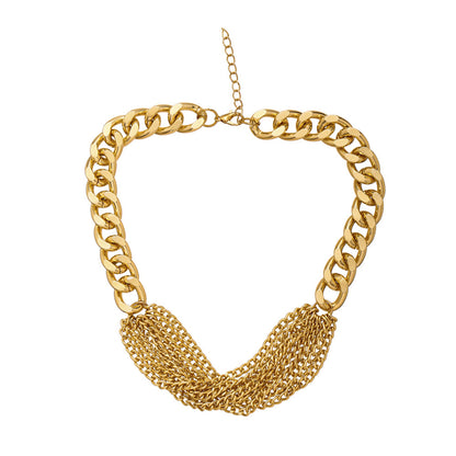 18K Gold-Plated Multi-Strand Chain Necklace, gold pendant necklace for women, botanical inspired, detail close-up