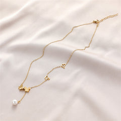 Pearl & 18K Gold-Plated Frosted Butterfly Lariat Necklace