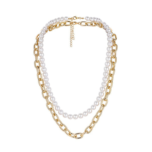 Pearl and 18K Gold-Plated Cable Chain Necklace Set, jewelry gift sets for women, botanical inspired, front view