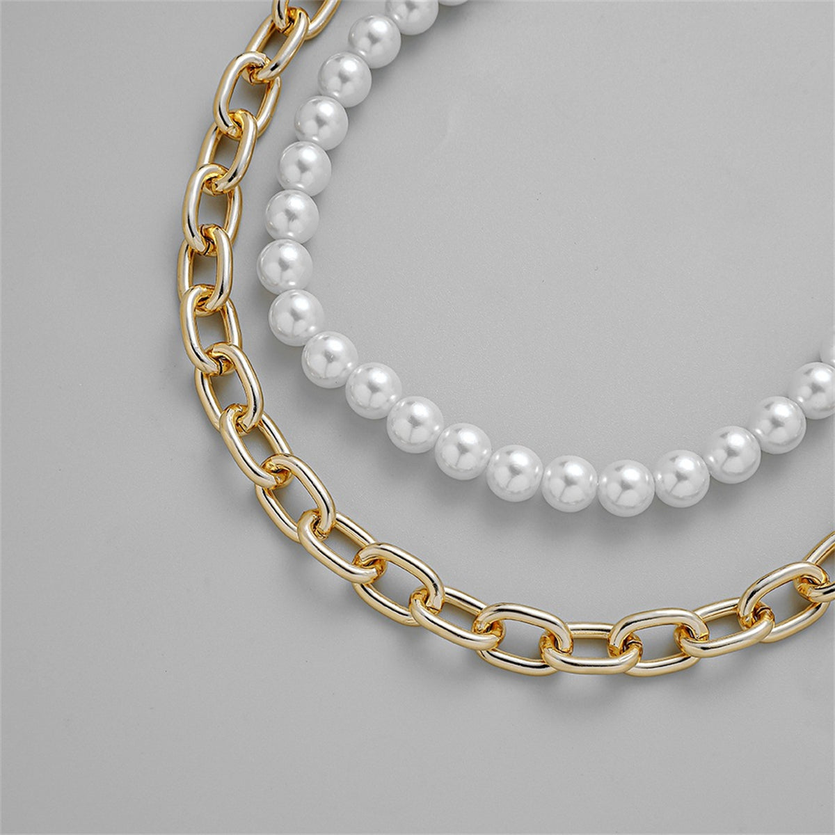 Pearl & 18K Gold-Plated Cable Chain Necklace Set