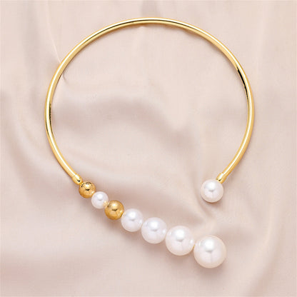 Pearl and 18K Gold-Plated Ball Collar Choker, chunky gold choker necklace, botanical inspired, detail close-up