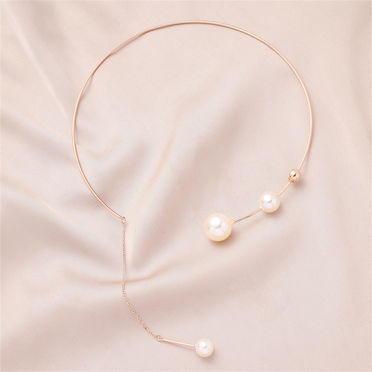 Pearl and 18K Rose Gold-Plated Ball-Drop Collar Choker, rose gold pendant necklace for women, everyday style, lifestyle look