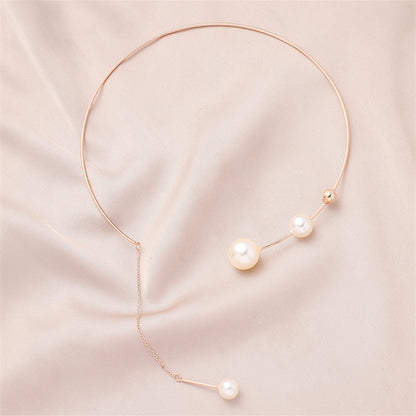 Pearl and 18K Rose Gold-Plated Ball-Drop Collar Choker, rose gold pendant necklace for women, everyday style, lifestyle look