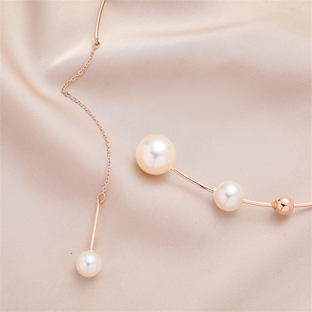 Pearl and 18K Rose Gold-Plated Ball-Drop Collar Choker, rose gold pendant necklace for women, everyday style, side view