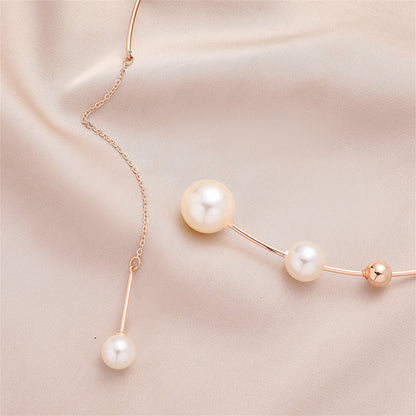 Pearl and 18K Rose Gold-Plated Ball-Drop Collar Choker, rose gold pendant necklace for women, everyday style, side view