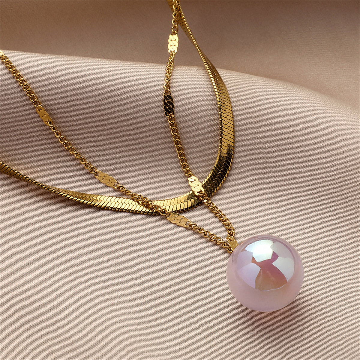 Pearl and 18K Gold-Plated Snake Chain Layered Necklace, gold pendant necklace for women, lifestyle look