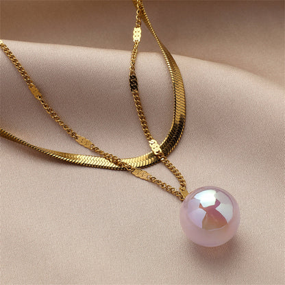 Pearl and 18K Gold-Plated Snake Chain Layered Necklace, gold pendant necklace for women, lifestyle look