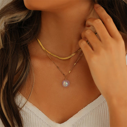 Pearl and 18K Gold-Plated Snake Chain Layered Necklace, gold pendant necklace for women, dainty minimalist design, side view