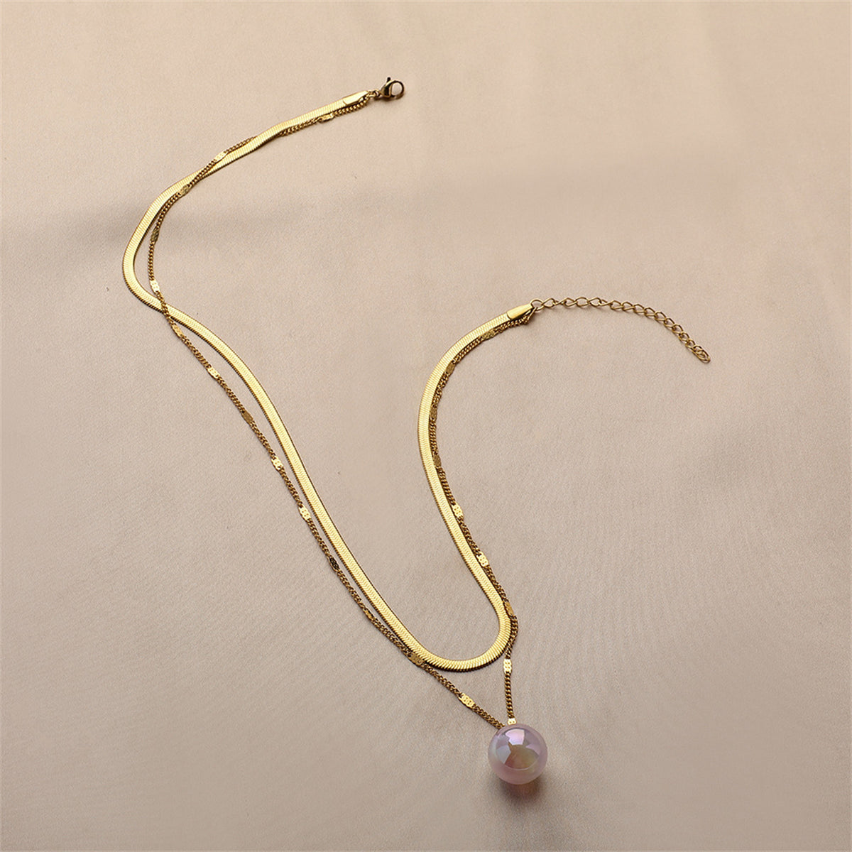 Pearl and 18K Gold-Plated Snake Chain Layered Necklace, gold pendant necklace for women, styled look