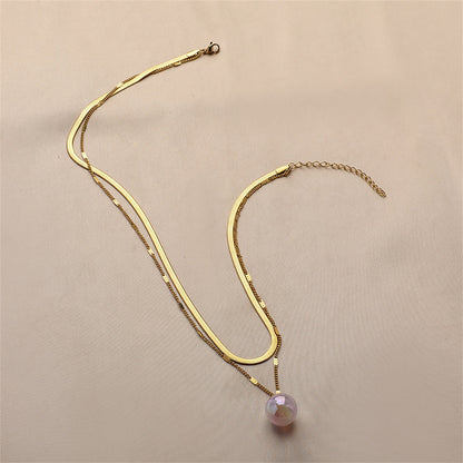 Pearl and 18K Gold-Plated Snake Chain Layered Necklace, gold pendant necklace for women, styled look