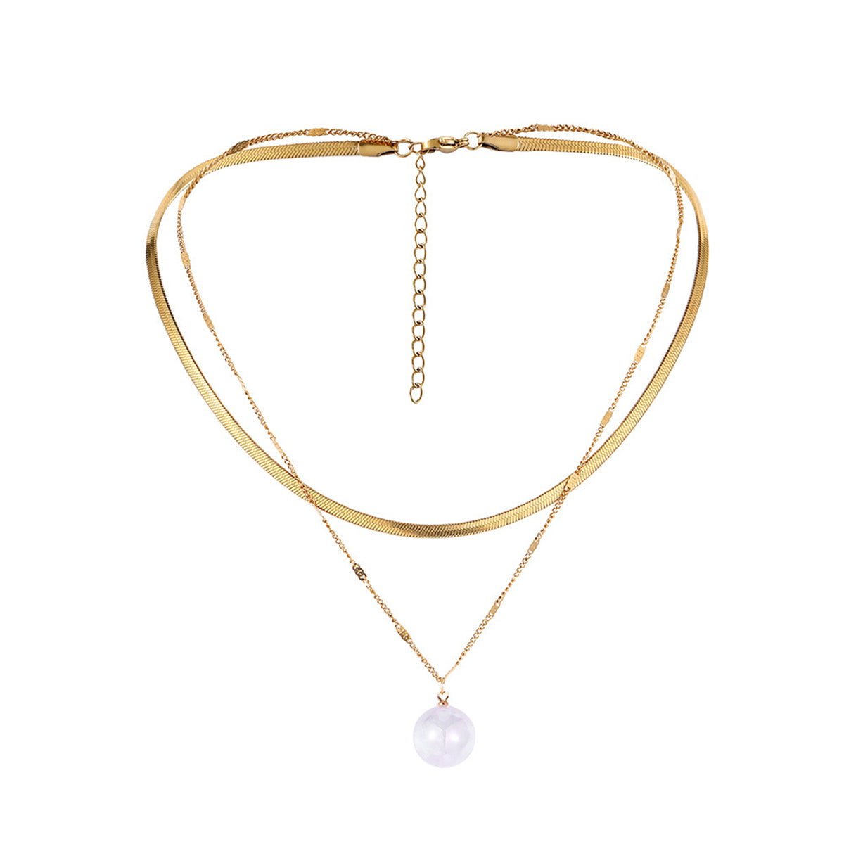 Pearl and 18K Gold-Plated Snake Chain Layered Necklace, gold pendant necklace for women, detail close-up