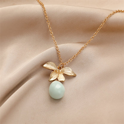 Pearl and 18K Gold-Plated Leaf Pendant Necklace, gold pendant necklace for women, everyday style, front view