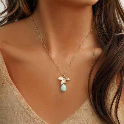 Pearl and 18K Gold-Plated Leaf Pendant Necklace, gold pendant necklace for women, everyday style, side view