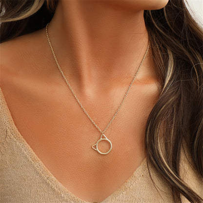 18K Gold-Plated Kitty Open Pendant Necklace, gold pendant necklace for women, everyday style, front view