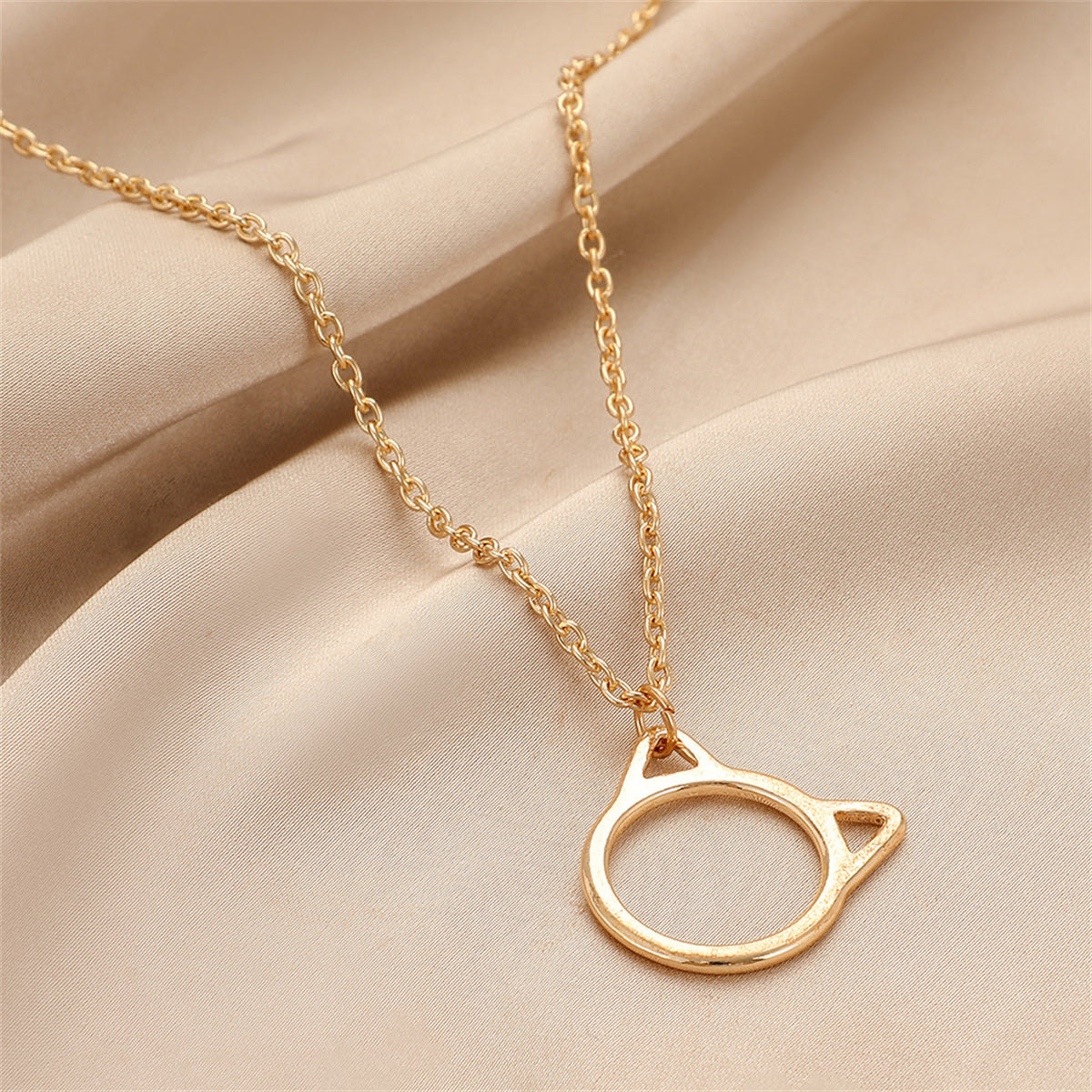 18K Gold-Plated Kitty Open Pendant Necklace, gold pendant necklace for women, everyday style, side view