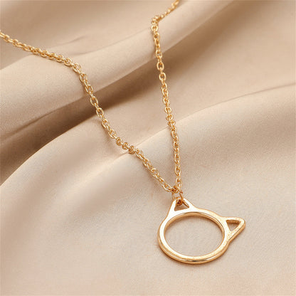18K Gold-Plated Kitty Open Pendant Necklace, gold pendant necklace for women, everyday style, side view