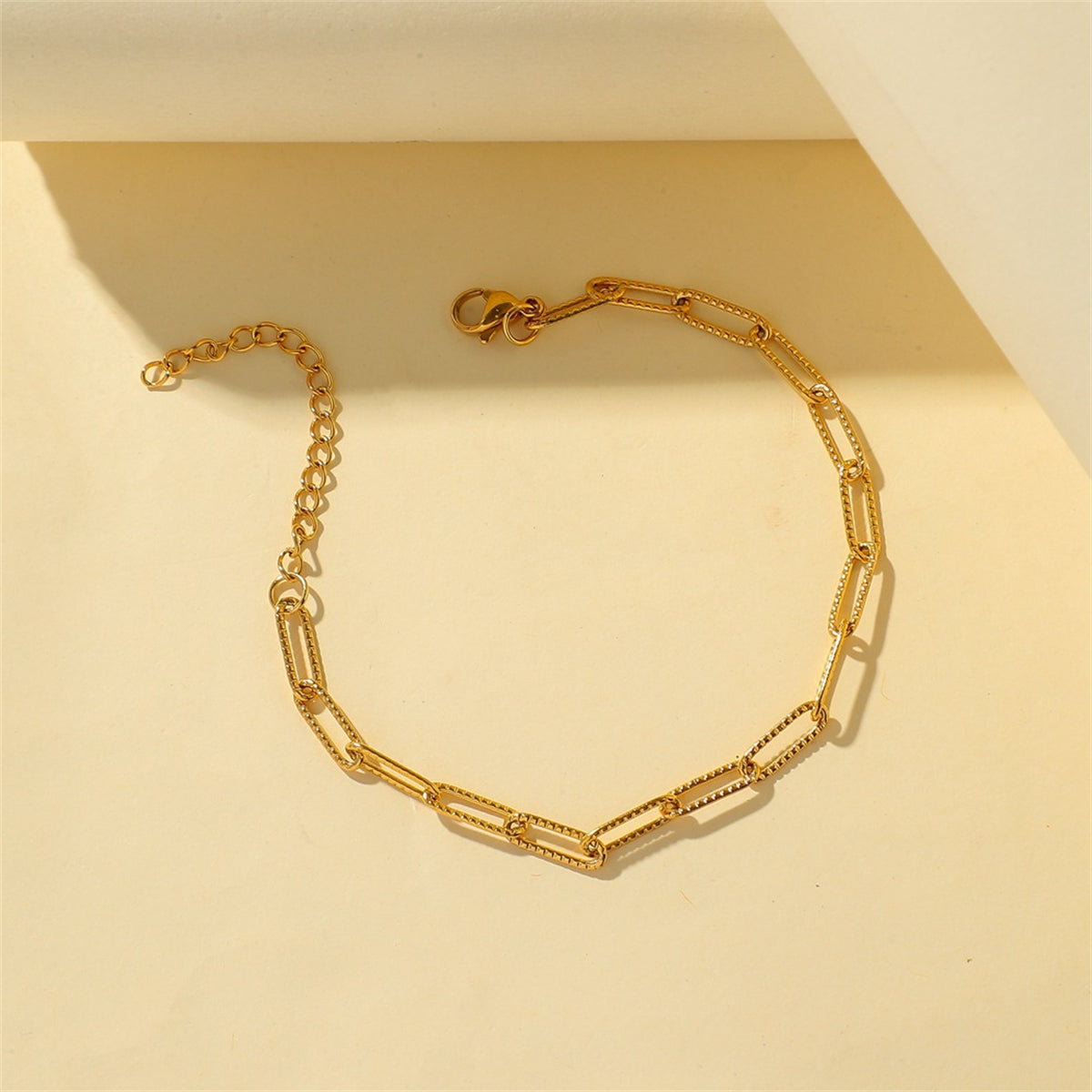 18K Gold-Plated Cut Rectangle Chain Bracelet, gold bracelet for women, botanical inspired, detail close-up
