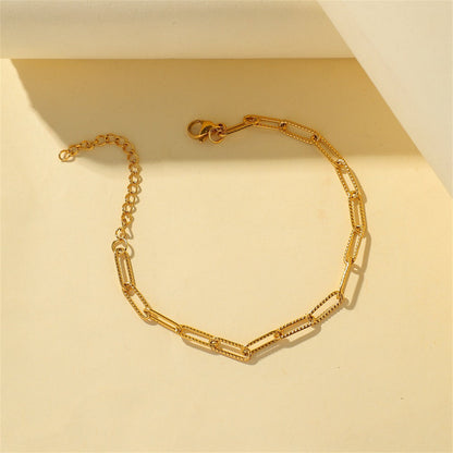 18K Gold-Plated Cut Rectangle Chain Bracelet, gold bracelet for women, botanical inspired, detail close-up