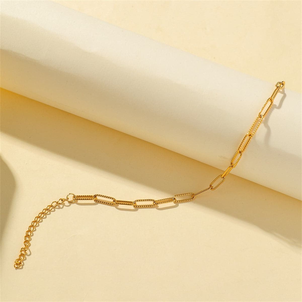 18K Gold-Plated Cut Rectangle Chain Bracelet, gold bracelet for women, botanical inspired, lifestyle look