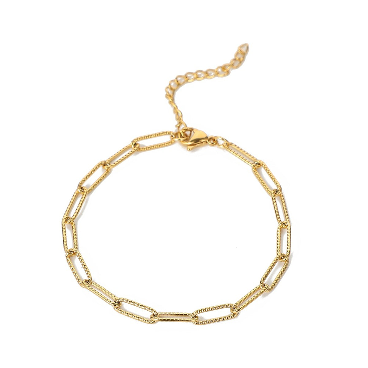 18K Gold-Plated Cut Rectangle Chain Bracelet, gold bracelet for women, botanical inspired, side view