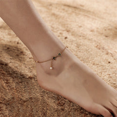 Black Acrylic & Pearl 18K Gold-Plated Butterfly Anklet