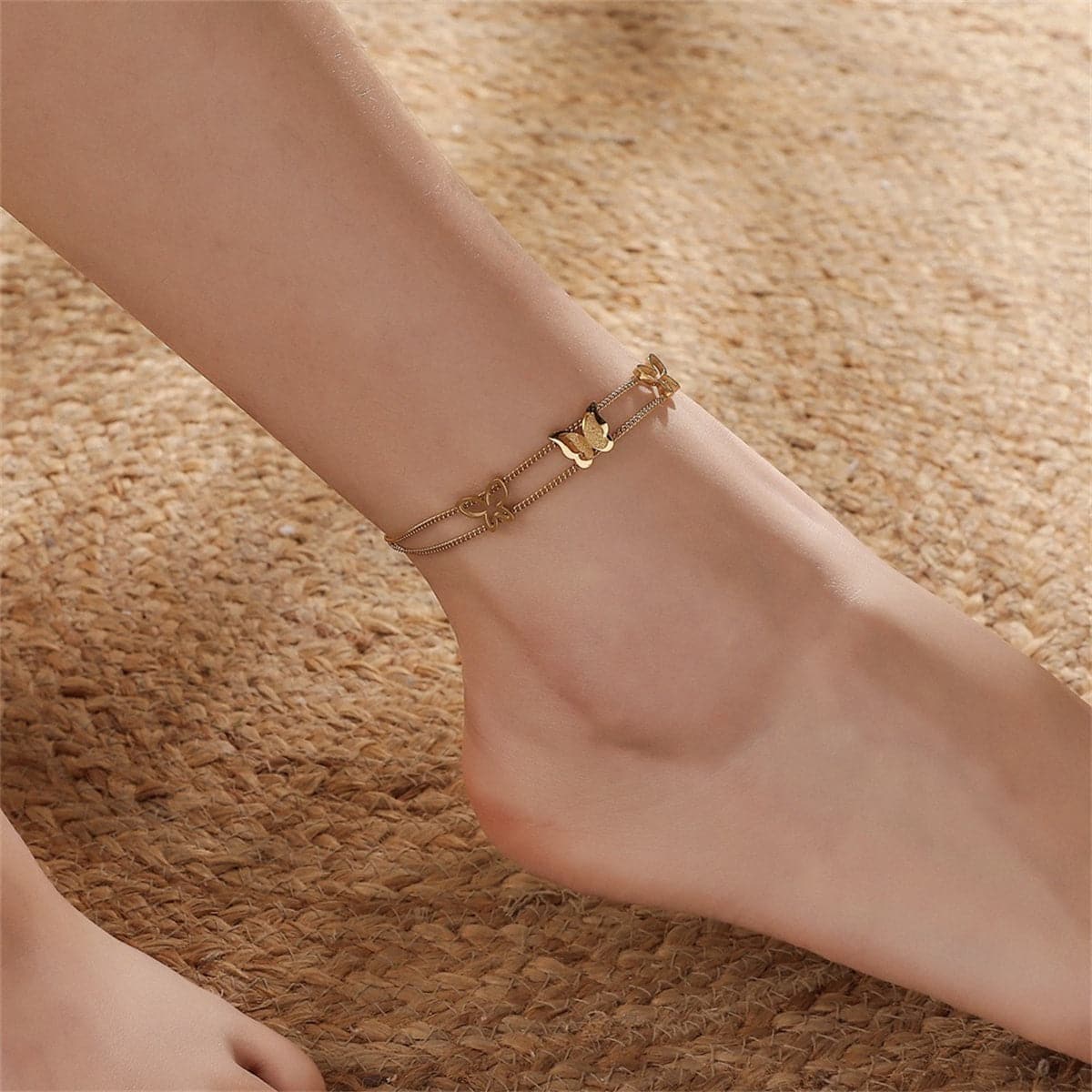18K Gold-Plated Butterfly Layered Anklet