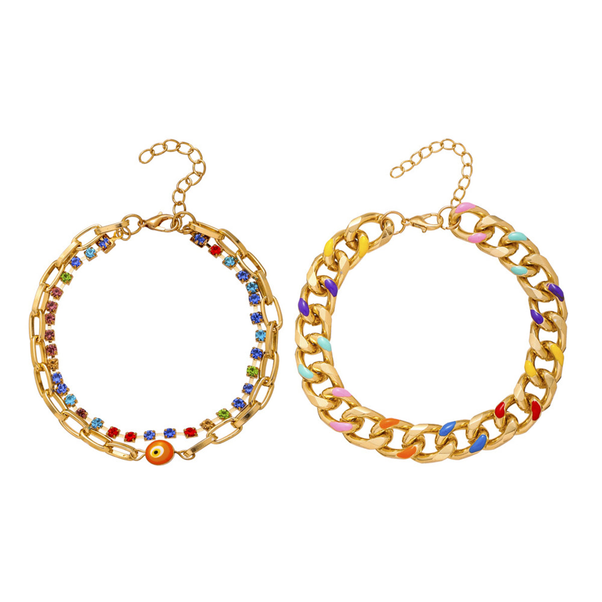 Cubic Zirconia & Enamel 18K Gold-Plated Evil Eye Anklet Set