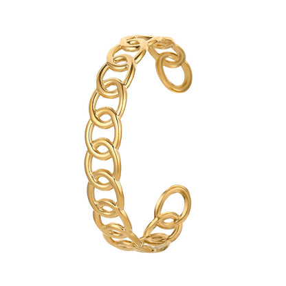 18K Gold-Plated Curb Chain Open Cuff, gold bracelet for women, elegant gift for her, side view