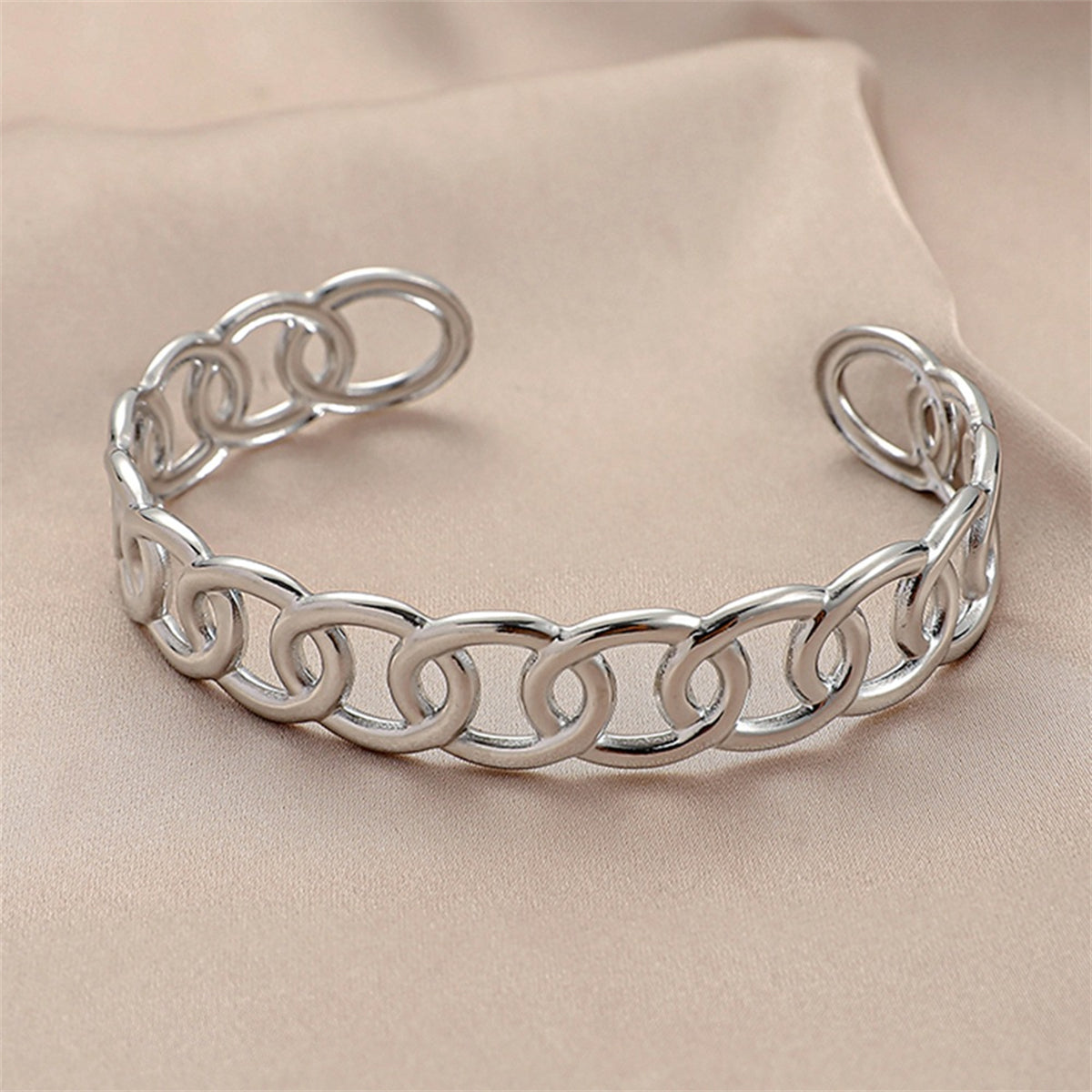 Stainless Steel Curb-Link Cuff, stainless steel bracelet for women, botanical inspired, front view