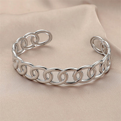 Stainless Steel Curb-Link Cuff, stainless steel bracelet for women, botanical inspired, front view