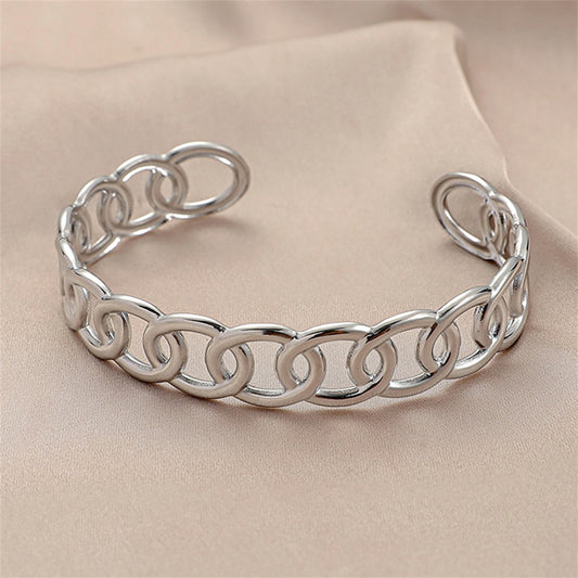 Stainless Steel Curb-Link Cuff, stainless steel bracelet for women, elegant gift for her, front view