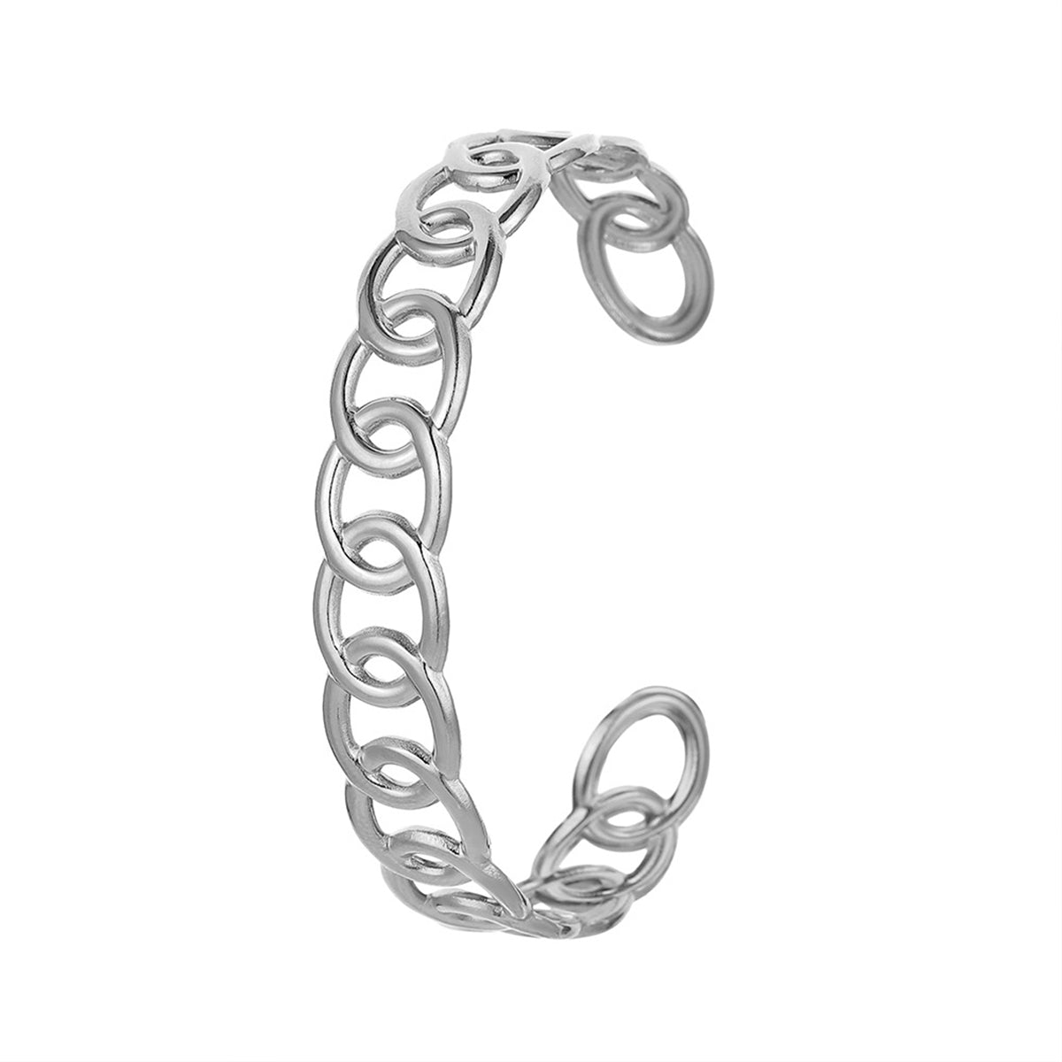 Stainless Steel Curb-Link Cuff, stainless steel bracelet for women, botanical inspired, side view