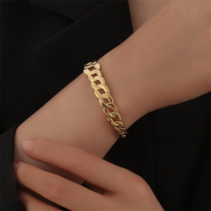 Cubic Zirconia and 18K Gold-Plated Curb Chain Cuff, gold bracelet for women, dainty minimalist design, front view