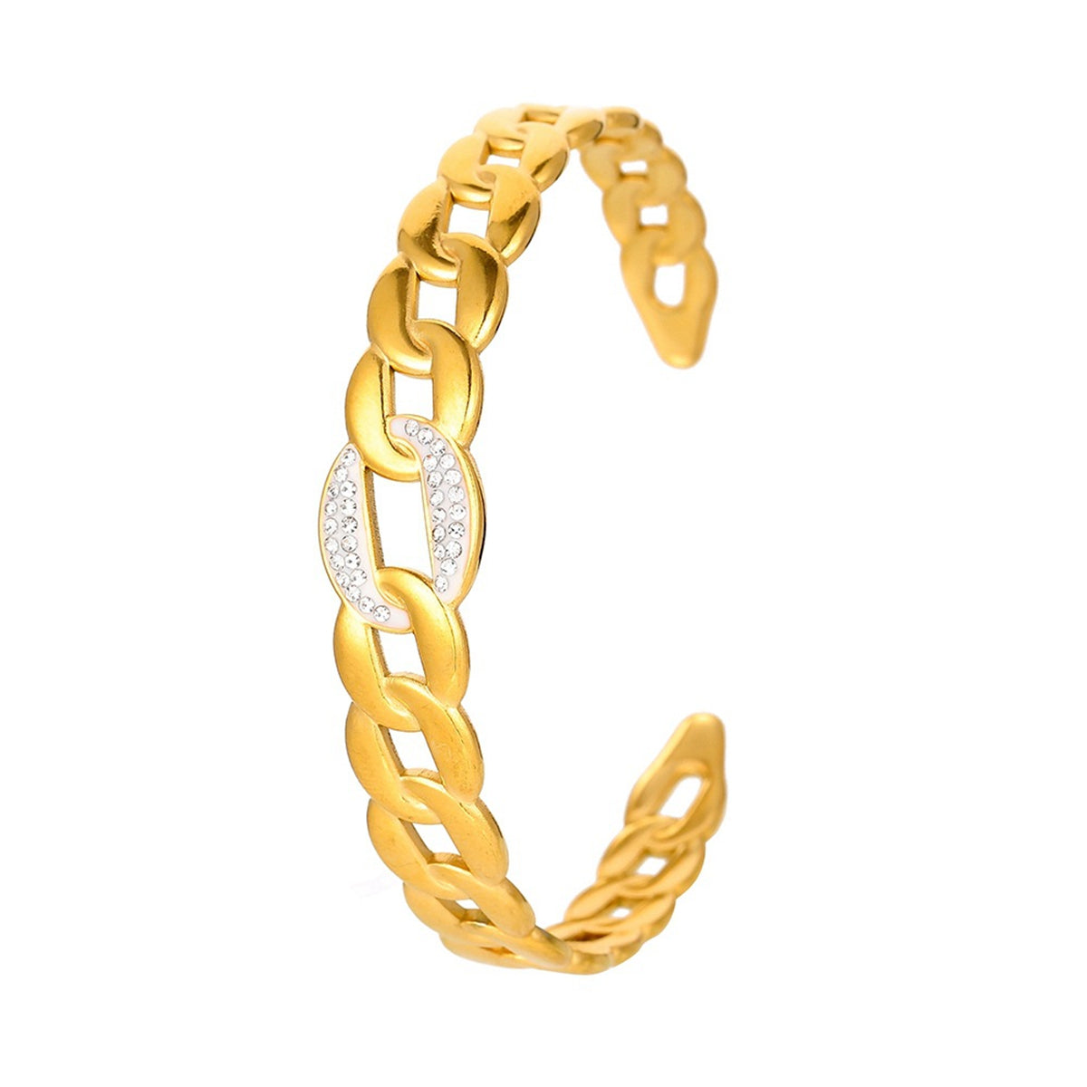 Cubic Zirconia and 18K Gold-Plated Curb Chain Cuff, gold bracelet for women, dainty minimalist design, side view