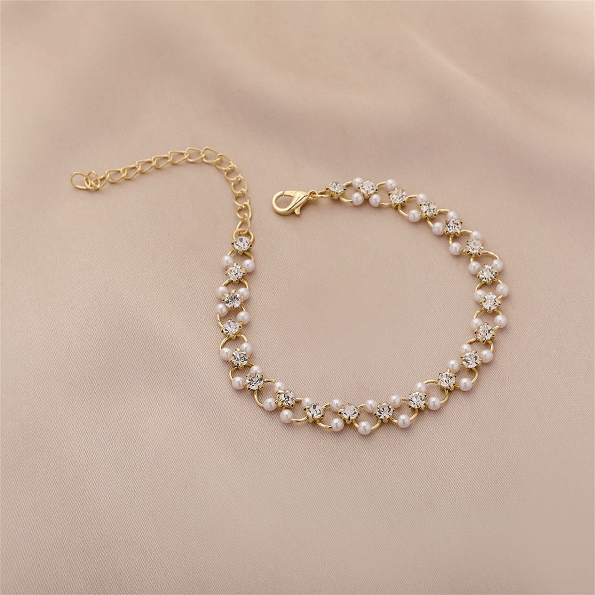 Clear Cubic Zirconia & Pearl 18K Gold-Plated Circle Bracelet