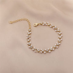 Clear Cubic Zirconia & Pearl 18K Gold-Plated Circle Bracelet