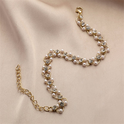 Clear Cubic Zirconia and Pearl 18K Gold-Plated Circle Bracelet, gold bracelet for women, lifestyle look
