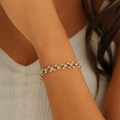 Clear Cubic Zirconia & Pearl 18K Gold-Plated Circle Bracelet