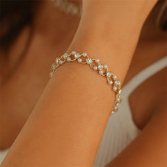 Clear Cubic Zirconia & Pearl 18K Gold-Plated Circle Bracelet