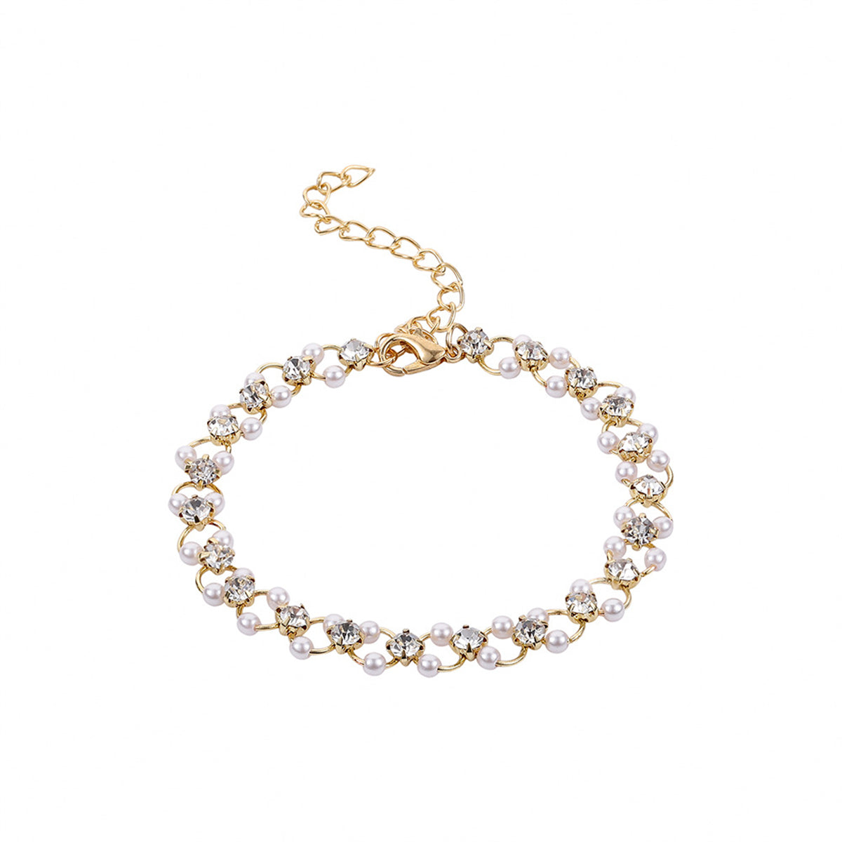 Clear Cubic Zirconia and Pearl 18K Gold-Plated Circle Bracelet, gold bracelet for women, styled look