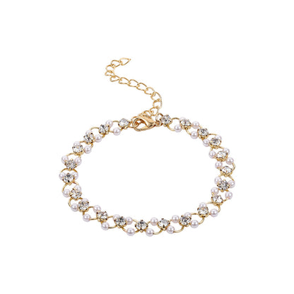Clear Cubic Zirconia and Pearl 18K Gold-Plated Circle Bracelet, gold bracelet for women, styled look