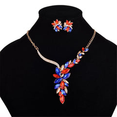 Cubic Zirconia & 18K Gold-Plated Red Statement Earrings & Necklace