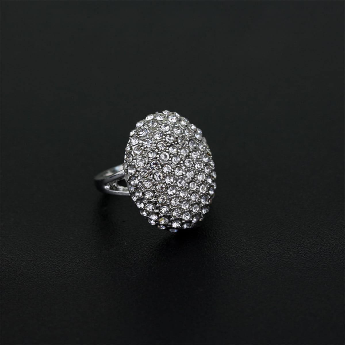 cubic zirconia & Silver-Plated Oval Sunflower Band Ring - streetregion