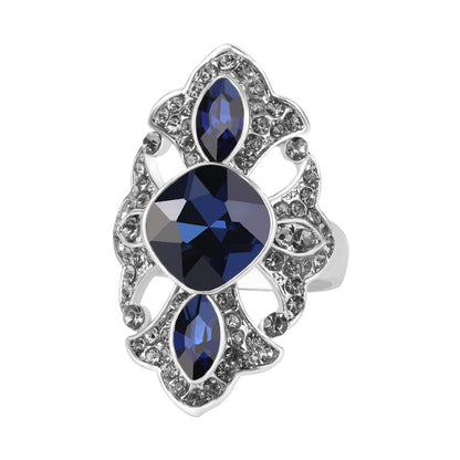 Blue Crystal and Cubic Zirconia Crown Band Ring, statement rings for women, everyday style, front view