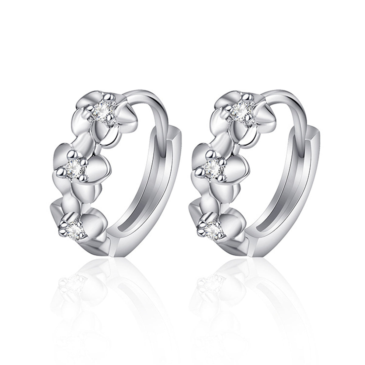 Cubic Zirconia & Silver-Plated Flower Clip-On Earrings
