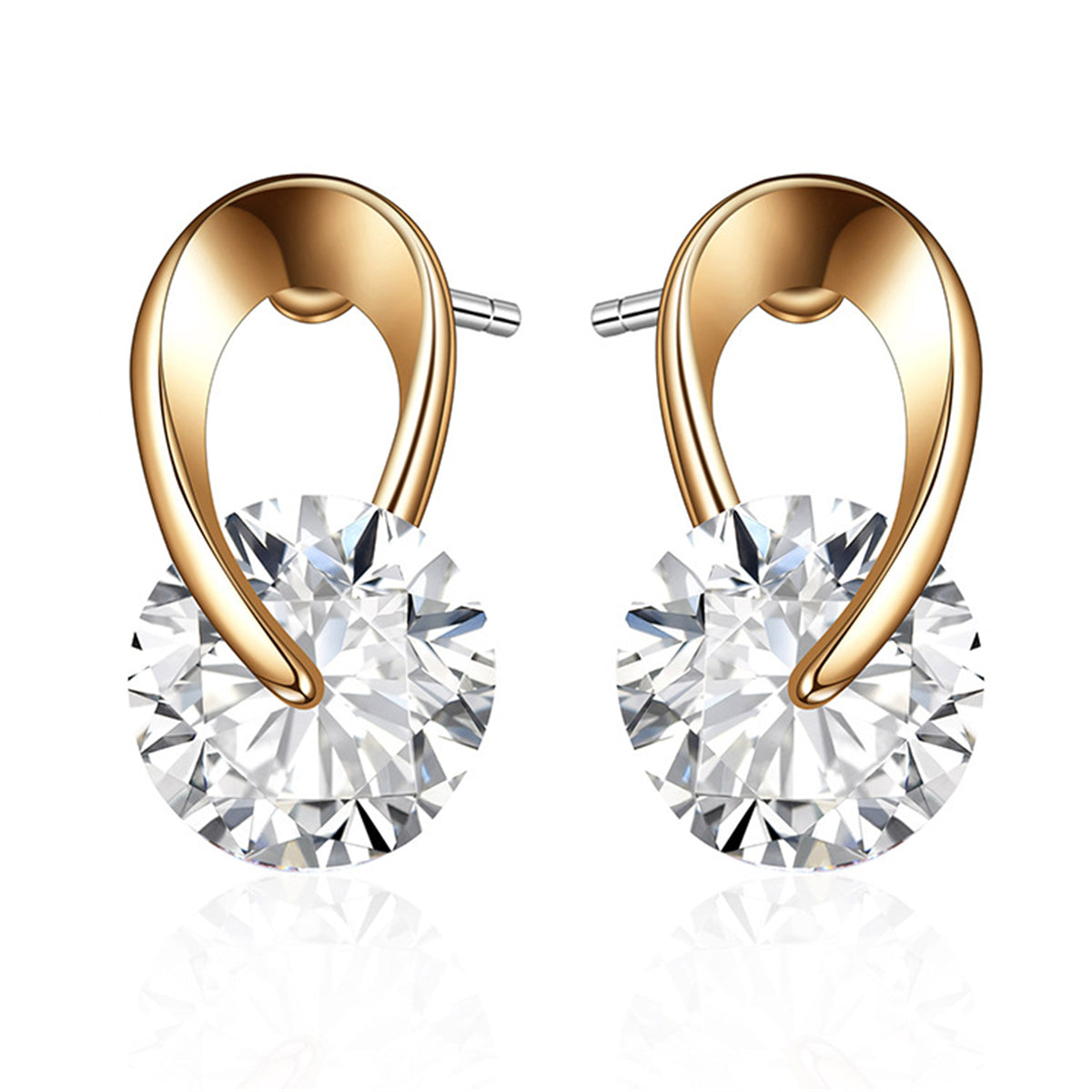 Crystal and 18K Gold-Plated Round-Cut Drop Earrings, gold drop earrings for women, everyday style, front view