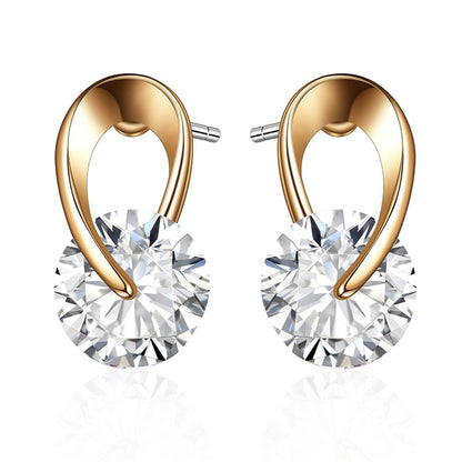 Crystal and 18K Gold-Plated Round-Cut Drop Earrings, gold drop earrings for women, everyday style, front view