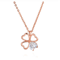 Crystal & 18k Rose Gold-Plated Heart Clover Pendant Necklace - streetregion