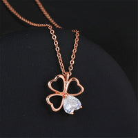 Crystal & 18k Rose Gold-Plated Heart Clover Pendant Necklace - streetregion